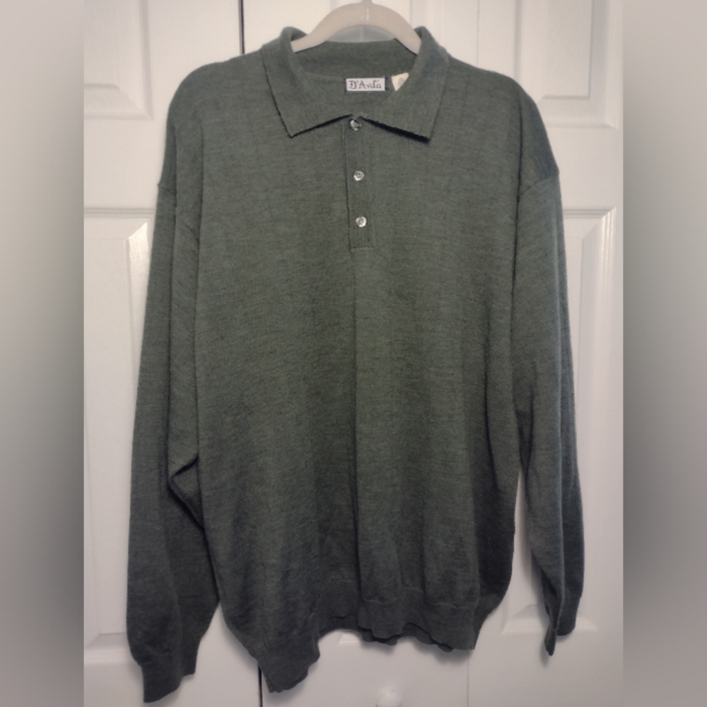 Green D'Avila Wool Polo Sweater Sz XXL